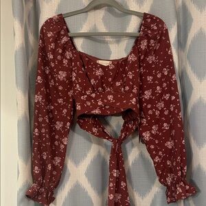 Altar'd State Maroon Floral Long Sleeve Blouse